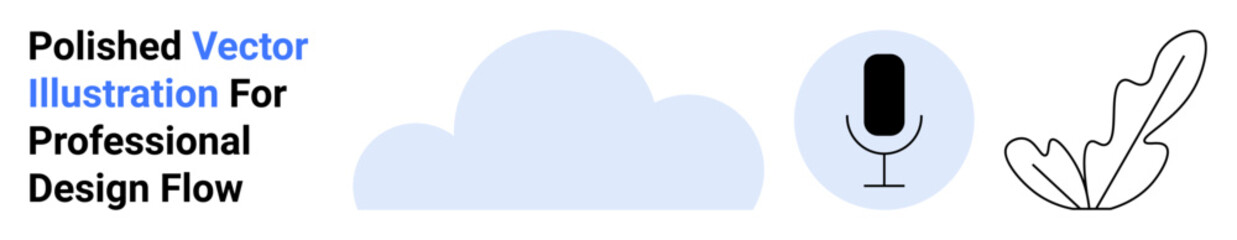 Cloud with soft edges, circular microphone icon, abstract leaf drawing. Ideal for technology, creativity, communication, nature, minimalism, education flat landing page banner