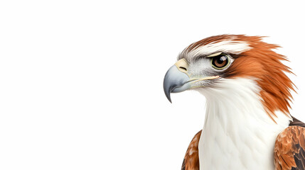 Obraz premium Close-up profile of a majestic eagle, against a white background, ideal for wildlife documentaries or nature publications