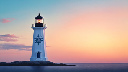 Coastal lighthouse sunset ocean; guidance, hope, peace; travel, landscape photography