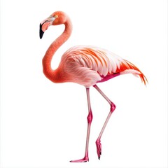 Elegant Flamingo Standing Gracefully on One Leg Against White Background