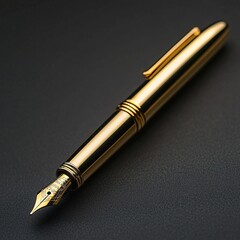 Elegant Gold Colored Writing Pen Fountain Stationary Isolated Artistic Close Up Tool