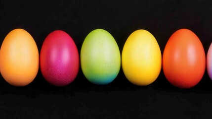 Colorful Easter Eggs in a Row on a Black Background