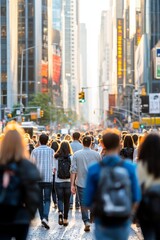 Busy city street bustling with diverse crowds during daylight in a vibrant urban setting