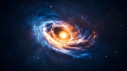 Fototapeta premium Cosmic swirl galaxy, fiery core, dark space background; science fiction, astronomy