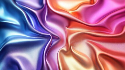 Obraz premium Vibrant silk fabric displaying a blend of colors in a smooth wave pattern with glossy texture