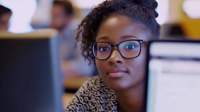 Creative Workspace with Female Software Engineer Developing Application