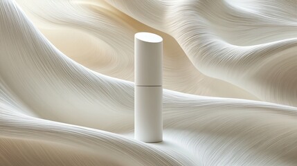 White cosmetic tube on silk waves, studio shot, product mockup