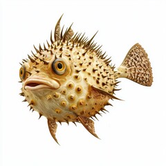 Quirky Puffer Fish with Spiky Exterior Swimming Gracefully in Underwater Environment
