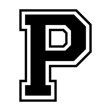recommend clip art: Initial letter P in varsity font svg cut file. Isolated vector illustration.