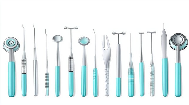 National Doctors Day Professional Dental tools arranged in a neat line. - Powered by Adobe