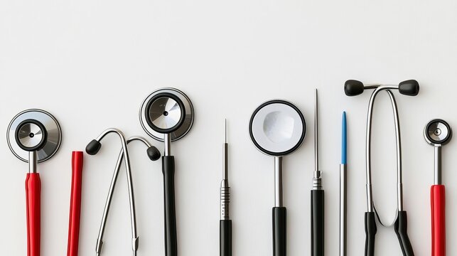 National Doctors Day Professional Dental tools arranged neatly on a white surface. - Powered by Adobe