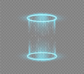 Magic Fantasy Portal, Futuristic Teleport, Glowing Light Effect, Blue Energy Rays, Night Scene, Sparkling Particles, Sci-Fi Vortex, Transparent Background, Mystic Gate, Neon Swirl, Digital Vector Glow