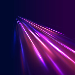 Acceleration speed motion on night road. Magic moving fast speed lines. Blurred car light motion effect, city road background with long exposure night lights. Png,  ray, abstract, energy, pack, effect