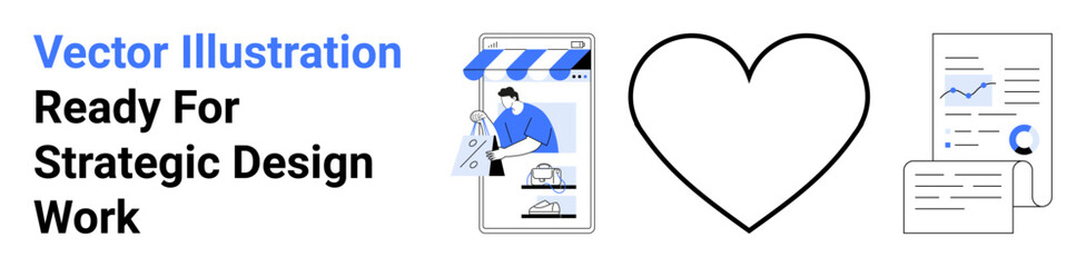 Online storefront with user editing features, large heart icon for creativity and passion, and analytics dashboard for data-driven strategies. Ideal for design, e-commerce, analytics, branding, user