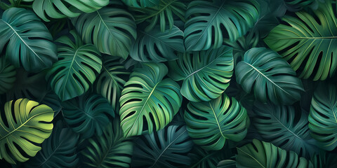 Abstract tropical green leaf texture, nature background.