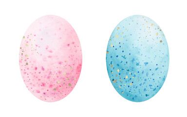 A set of Easter watercolor clipart with Easter eggs, isolated on a white background