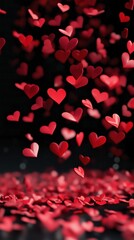 Floating Red Heart Shapes on Dark Background for Romantic Themes