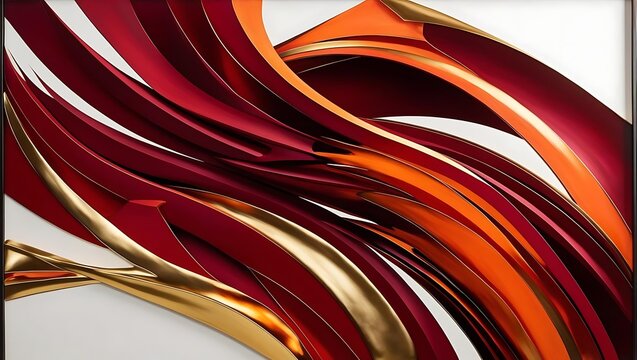 Bold abstract swirls of deep red, orange, and gold, evoking energy and movement in a dynamic design.