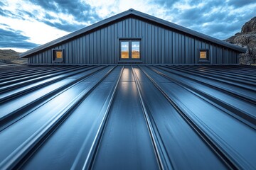 Metal roofing sheets are ready for installation on a modern building
