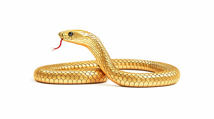 Fototapeta premium Golden cobra snake coiled, isolated on white background. Perfect for mythology, fantasy, or luxury designs