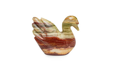 Brown marble decoration in shape of a swan, isolated on white background