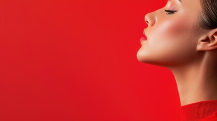 Woman with closed eyes looking upwards with a serene expression in a natural setting