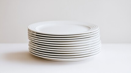 A stack of white plates on a table