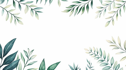 Obraz premium Green leaves frame, white background, nature design, invitation template