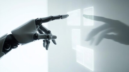 Fototapeta premium Robotic Hand Interacting with a Futuristic Transparent Touchscreen Interface