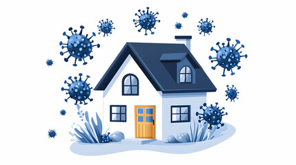 Fototapeta premium Home quarantine during virus outbreak; stay-at-home illustration for health safety awareness campaigns