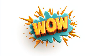 Playful WOW speech bubble with exaggerated comic elements isolated on white background