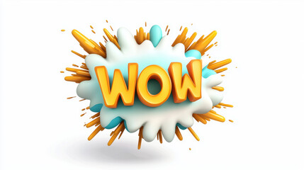 Colorful speech bubble with WOW text and burst effect isolated on white background