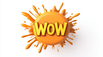 Bold WOW text in orange with dynamic splash effect isolated on white background