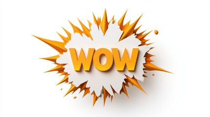 Bold WOW text in orange and yellow with explosive design isolated on white background