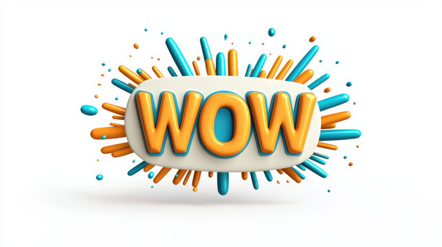 Bold WOW text with colorful bursts in comic style isolated on white background