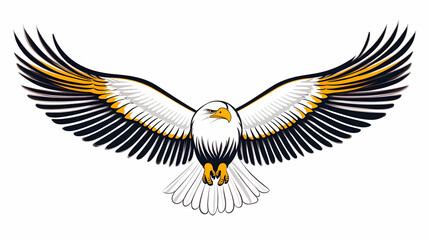 Majestic eagle in flight, wings spread wide against white background; ideal for emblem, logo, or wildlife design