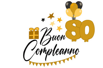 vettoriale testo di buon compleanno con palloncini regalo e numero 80