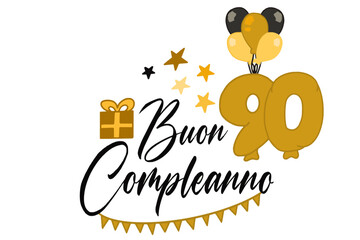 vettoriale testo di buon compleanno con palloncini regalo e numero 90