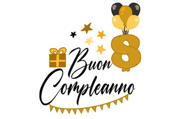 vettoriale testo di buon compleanno con palloncini regalo e numero 8