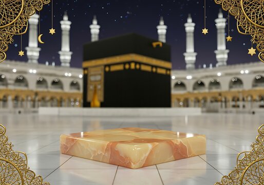 Kabba Marble Platform Night Scene Ramadan Hajj