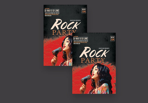 Rock Party, Editable Flyer or Poster for Disco, Club and Night Events. 