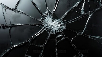 A shattered window with a spider web pattern