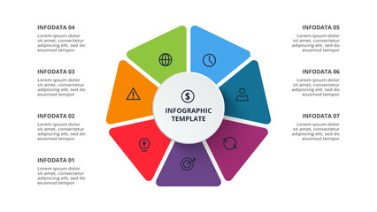 Business data visualization. Process chart. Elements of graph, diagram with 7 steps, options, parts or processes