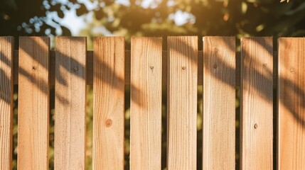 Fototapeta premium Close-Up of a Wooden Fence Captured in Soft Sunlight, Highlighting Textures and Natural Patterns with a Warm Atmosphere