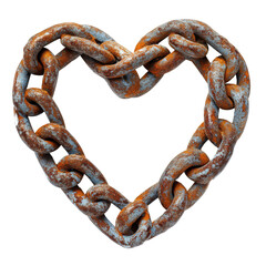 Obraz premium A heart-shaped chain made of rusty metal links, showcasing texture and unique design.