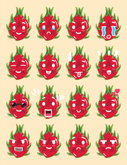a Dragon Fruit emoticon set for a sticker design element or emoji project element