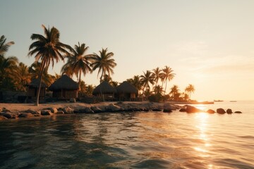 Fantasy Tropical beach landscape outdoors building.