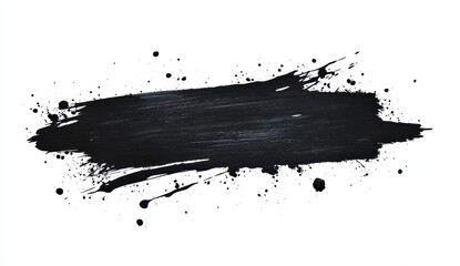 Abstract black ink splatter on white background. Grunge texture with dark paint strokes and splatters. High resolution image ideal for design