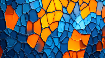 An abstract background featuring an orange and blue background, in the style of mosaic-like form