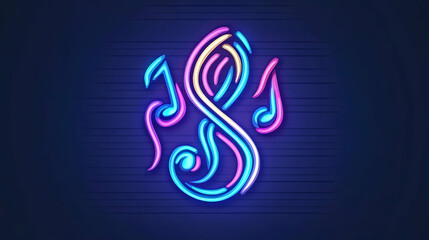 Obraz premium Neon music notes sign, night, wall, vibrant colors, music event promotion
